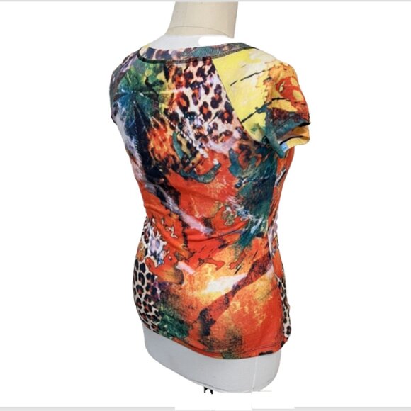 Alberto Makali - Orange Leopard and Volcanic Lava Print Short Sleeve Tee Shirt - Picture 8 of 16